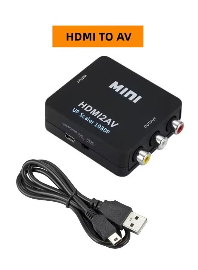 Mini HDMI to AV/RCA Converter, 1080p 3RCA CVBs Composite Video Audio Adapter for TV/PS3/VHS/VCR/DVD/PC/Blu-Ray - Image 1