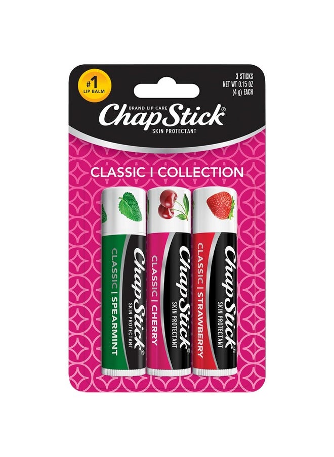 chapstick ChapStick Lip Care Set, Classic Collection 3-Pack - Spearmint, Cherry, and Strawberry Lip Balm, 0.15 Oz Ea  - Image 1