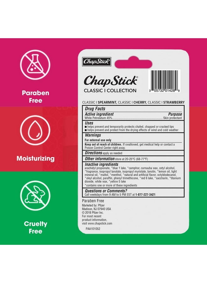 chapstick ChapStick Lip Care Set, Classic Collection 3-Pack - Spearmint, Cherry, and Strawberry Lip Balm, 0.15 Oz Ea  - Image 2