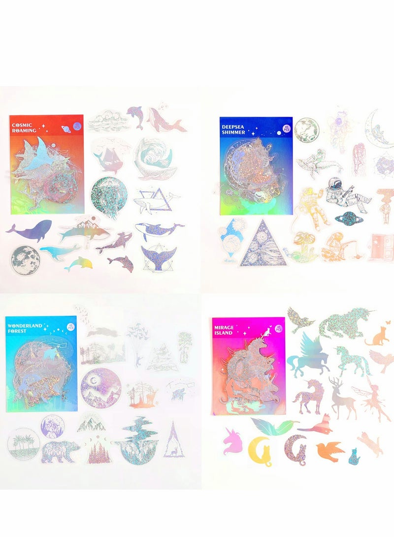 Gold Holographic Stickers, 180 pcs with 4 Themes Resin Transparent Decorative Waterproof Fantasy Wold, Unicorn, Vintage Daily Planner Stickers for Scrapbooking Bullet Journal Water Bottles Laptop Phon - Image 5