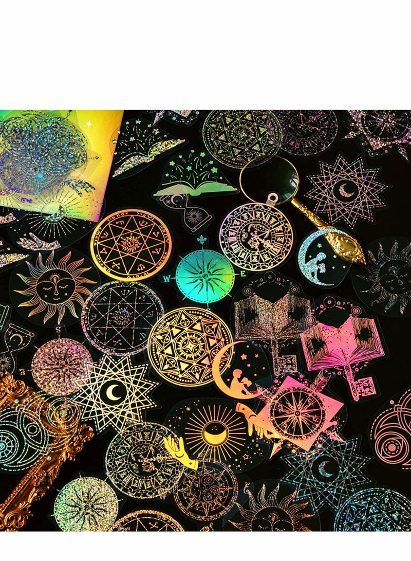 Gold Holographic Stickers, 180 pcs with 4 Themes Resin Transparent Decorative Waterproof Fantasy Wold, Unicorn, Vintage Daily Planner Stickers for Scrapbooking Bullet Journal Water Bottles Laptop Phon - Image 2