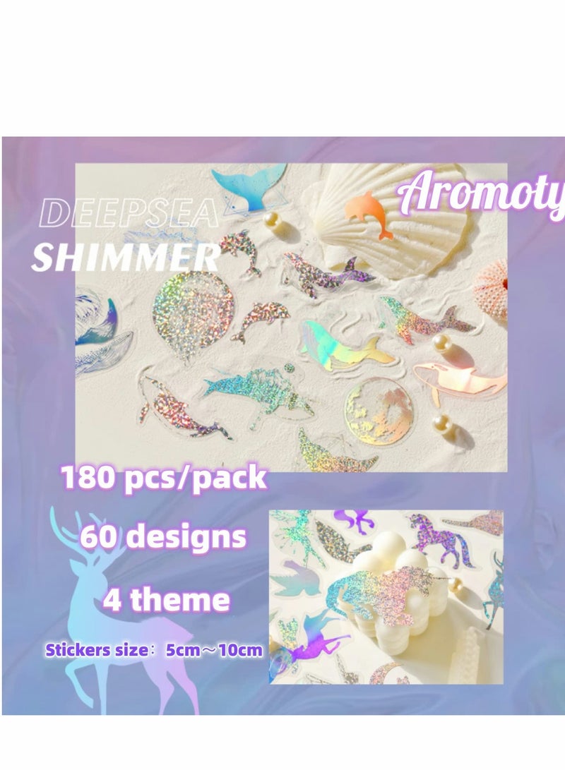 Gold Holographic Stickers, 180 pcs with 4 Themes Resin Transparent Decorative Waterproof Fantasy Wold, Unicorn, Vintage Daily Planner Stickers for Scrapbooking Bullet Journal Water Bottles Laptop Phon - Image 3