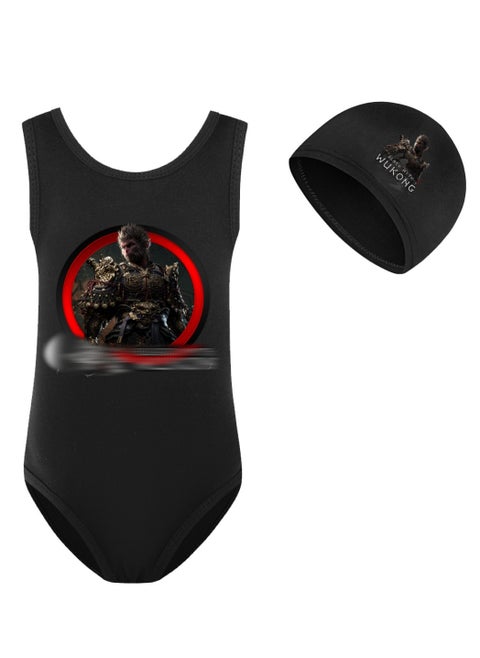 Black Myth Goku Girls' One Piece Swimsuit And Cap Set