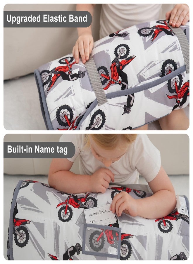 Viviland Toddler Nap Mat with Pillow and Minky Dot Blanket, Rolled Large Sleeping Mat for Boys, Kids Slumber Bag/Nap Mat for Preschool, Daycare, Kindergarten, Travel Camping - Cool Motocycle - Image 4