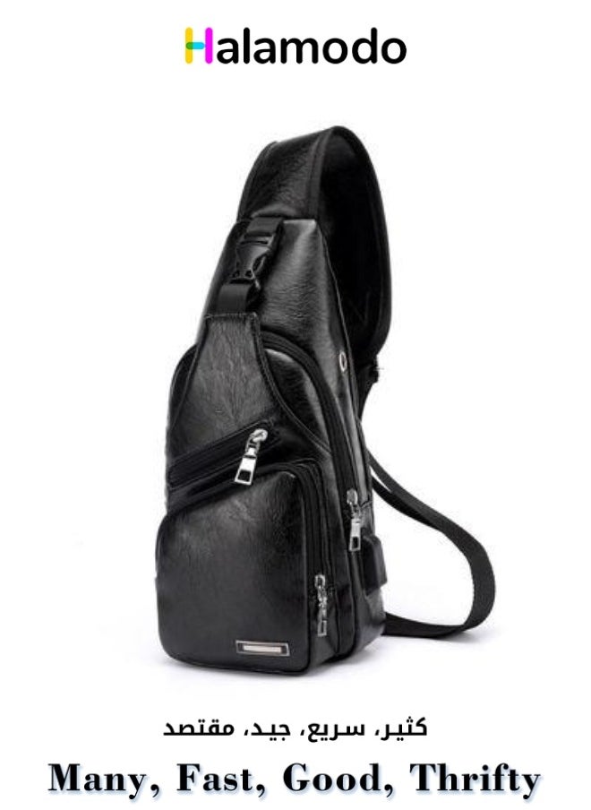 Generic - Men's Sling Bag with USB Charging Port Waterproof Casual Leather Backpack Chest Crossbody Bag Hiking Backpack with Multi Pockets & Buckle Design & Adjustable Straps - Image 1