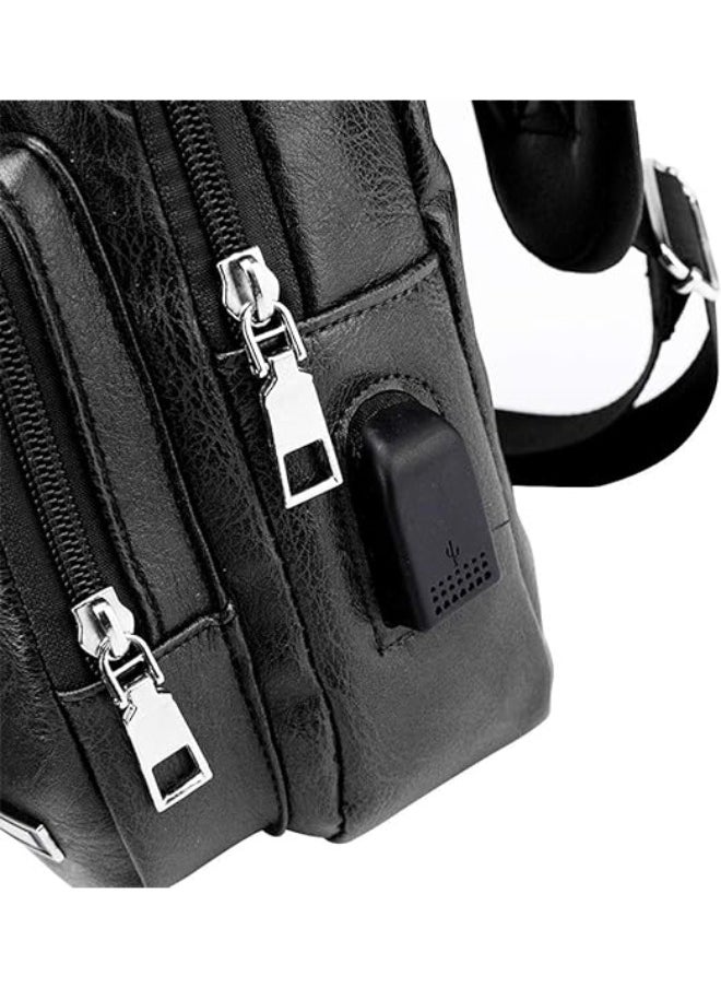 Generic - Men's Sling Bag with USB Charging Port Waterproof Casual Leather Backpack Chest Crossbody Bag Hiking Backpack with Multi Pockets & Buckle Design & Adjustable Straps - Image 1