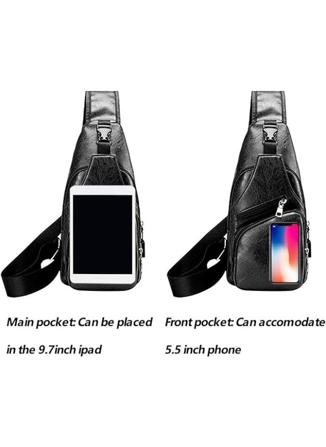 Generic - Men's Sling Bag with USB Charging Port Waterproof Casual Leather Backpack Chest Crossbody Bag Hiking Backpack with Multi Pockets & Buckle Design & Adjustable Straps - Image 1