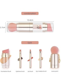 MOXO Makeup Brush Set 5 in 1 Makeup Brushes with Eyeshadow Brush Lip Brush Face Brush Foundation Brush Powder Puff Convenient for Go Out Daily Makeup (Rose Gold)  - Image 2