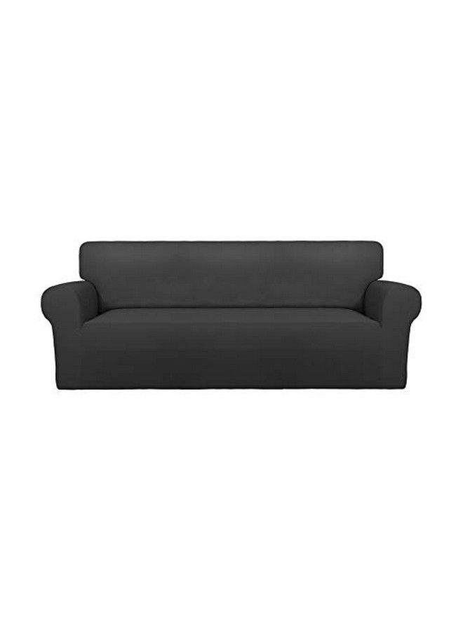PureFit Super Stretch Chair Sofa Slipcover Spandex Antislip Soft Couch Sofa Cover Washable Furniture Protector With Antiskid Foam And Elastic Bottom For Kids Pets （Sofa Dark Gray） - Image 1