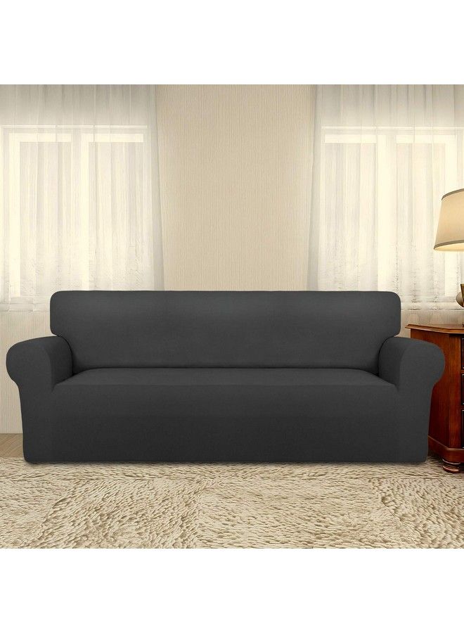PureFit Super Stretch Chair Sofa Slipcover Spandex Antislip Soft Couch Sofa Cover Washable Furniture Protector With Antiskid Foam And Elastic Bottom For Kids Pets （Sofa Dark Gray） - Image 3