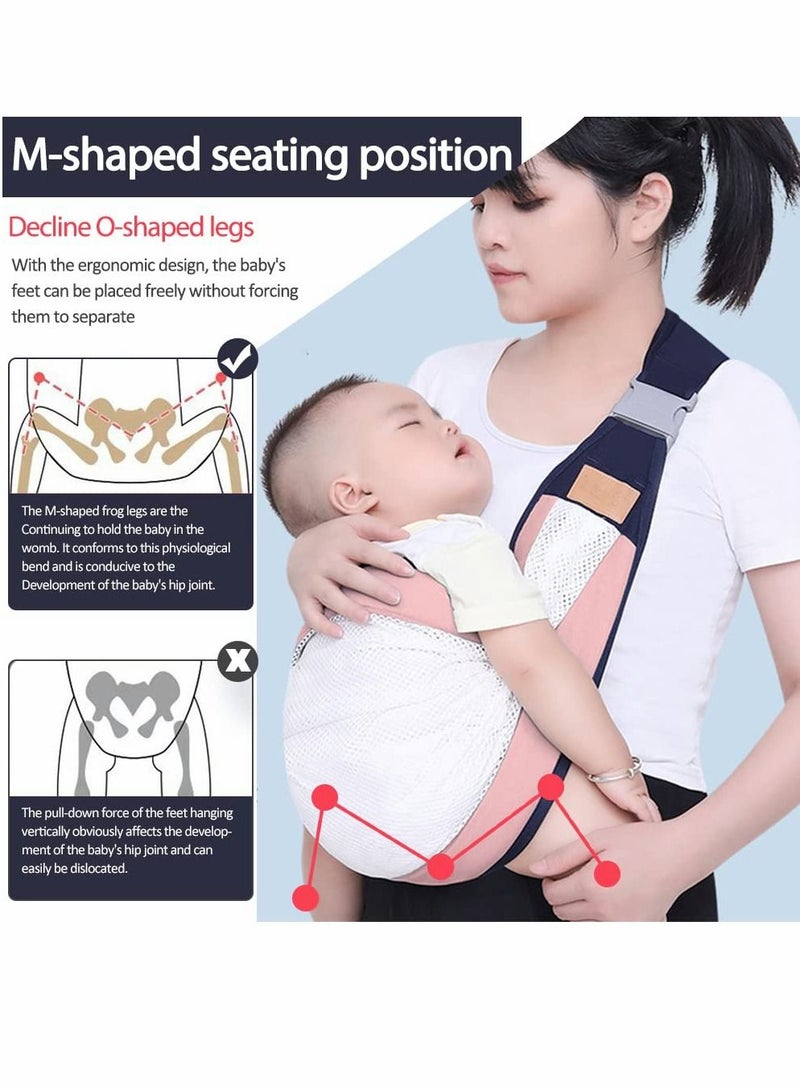 Excefore حاملات الأطفال، حزام مريح للأطفال بكتف واحد، حزام نصف ملفوف من البوليستر لتوفير العمالة، حامل أطفال شبكي ثلاثي الأبعاد قابل للتعديل، أحزمة كتف ملفوفة لحمام السباحة والشاطئ (وردي) - Image 2