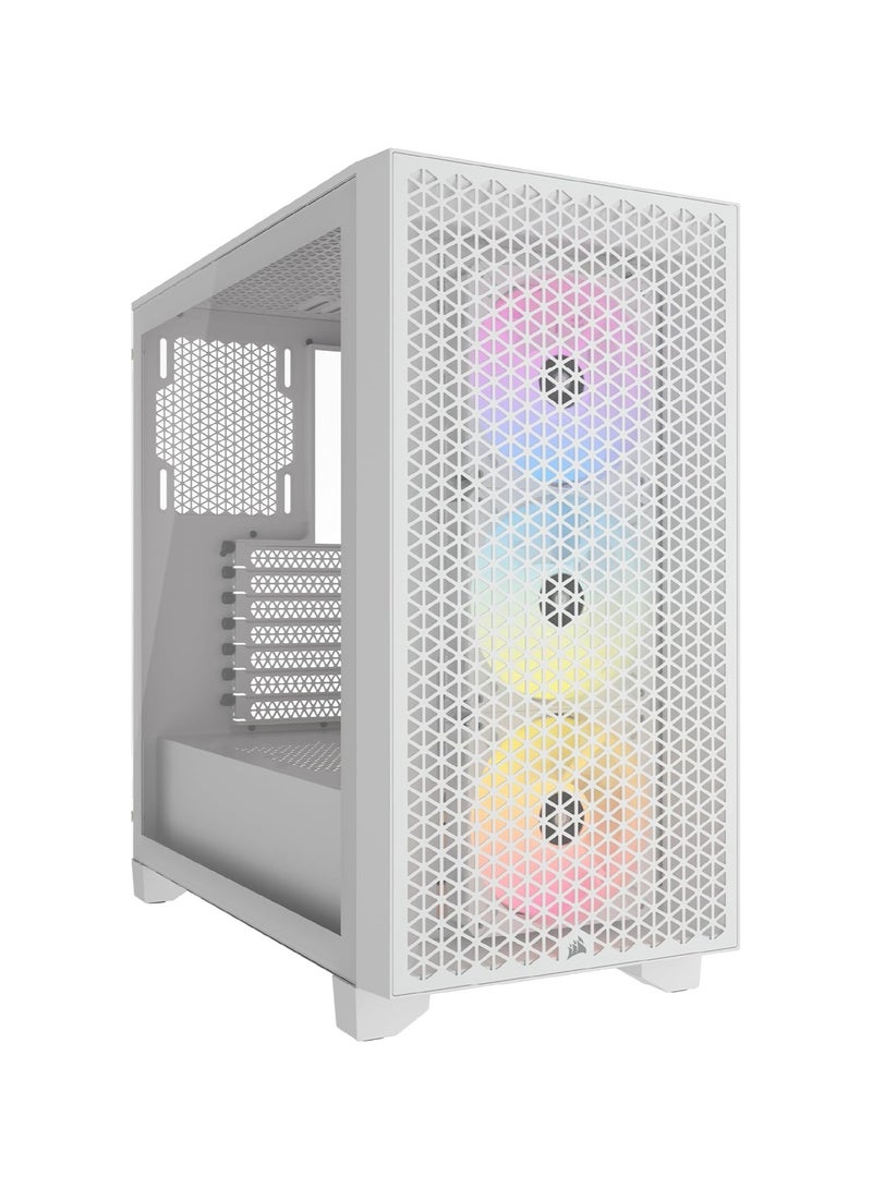 كورسير حافظة كمبيوتر متوسطة الحجم بتدفق هواء 3000D RGB - أبيض - 3X مراوح AR120 RGB - دعم وحدة معالجة الرسومات رباعية الفتحات - تناسب ما يصل إلى 8X 120 مم من المعجبين - تصميم عالي تدفق الهواء - Image 1