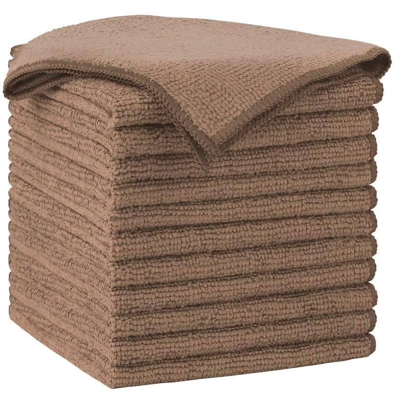 AIDEA Microfiber Cleaning Cloth-12PK, Soft Microfiber Towels for Cars, Absorbent Cleaning Rags, Lint-Free Streak-Free Wash Cloths for House, Kitchen, Window(12in.x12in), Brown - Image 1