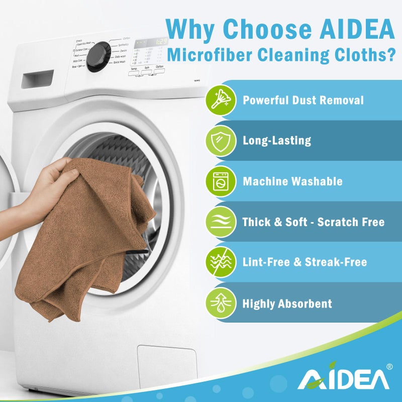AIDEA Microfiber Cleaning Cloth-12PK, Soft Microfiber Towels for Cars, Absorbent Cleaning Rags, Lint-Free Streak-Free Wash Cloths for House, Kitchen, Window(12in.x12in), Brown - Image 3