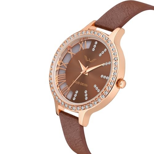 LOUIS DEVIN Brown Faux Leather Strap Analog Wrist Watch for Women (Brown Dial) | LD-CP501-BRW - Image 4
