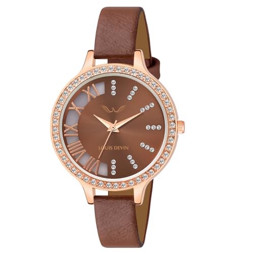 LOUIS DEVIN Brown Faux Leather Strap Analog Wrist Watch for Women (Brown Dial) | LD-CP501-BRW - Image 1
