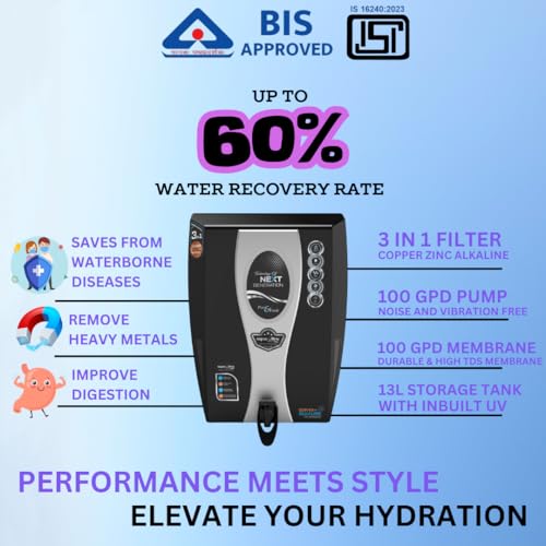 AQUAULTRA فلتر تنقية المياه أكوا ألترا للمنزل – نظام تحكم ذكي RO+UF+TDS + خزان LED للأشعة فوق البنفسجية | مع مقياس TDS رقمي وغطاء حماية للجسم ومجموعة ترشيح أولية - Image 4