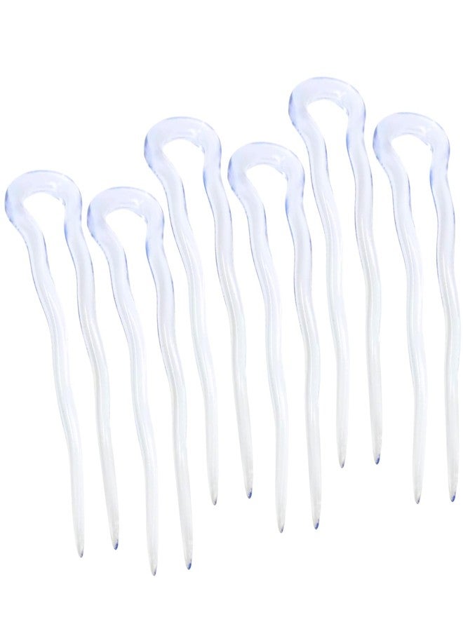 Parcelona French Mystic Large 3" Clear Celluloid Made in France Set of 6 Wavy Crink U Shaped Chignon Hair Pins Updo Bun Pin Sticks for Women and Girls - Image 1