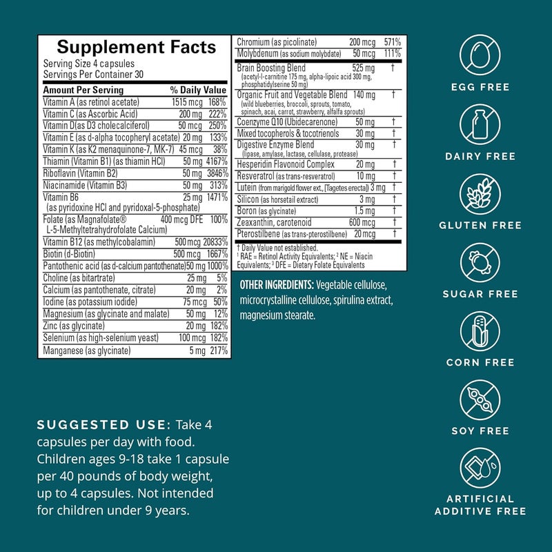 BRAINMD دكتور أيمين براين إم دي نيوروفيت بلس 120 كبسولة مكمل متعدد الفيتامينات والمعادن معزز بالفيتونutrients والإنزيمات والأطعمة الكاملة خالي من الجلوتين 30 حصة - Image 2