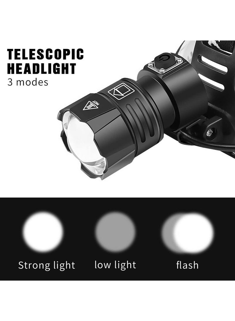 Generic LED Headlamp XHP70.2 Headlight Super Bright, 3 Modes Zoomable High Power Work Head Torch for Caving Hunting Fishing  - Image 5