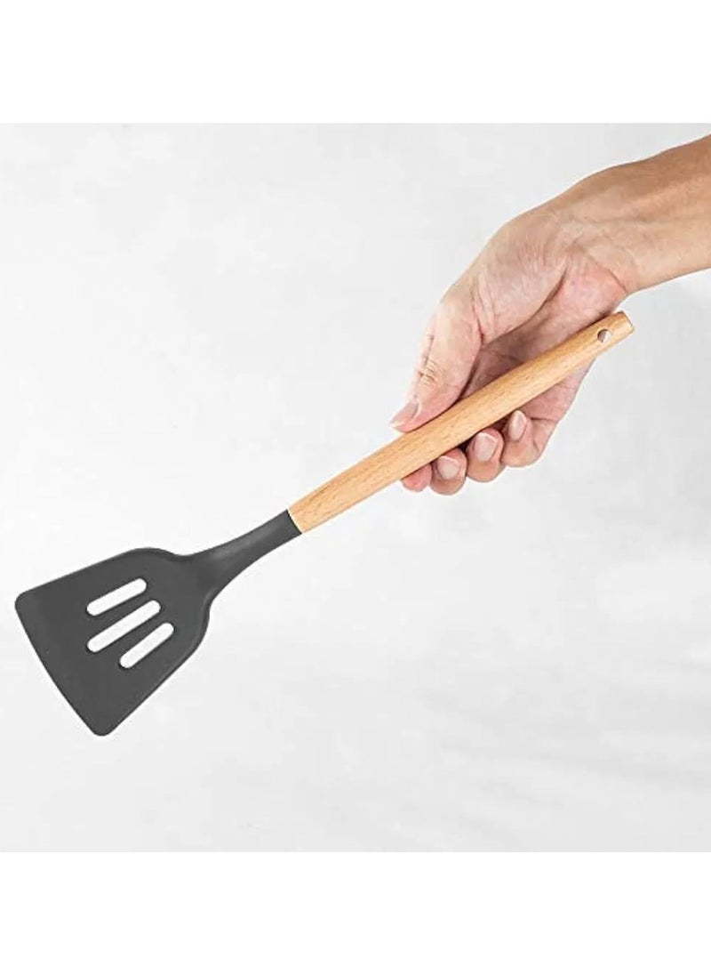 Bright Home Ladle with Wooden Handle Non-Stick Cooking Ladle With Hard Wood Handle, Silicone Kitchen Laddle BPA Free, Baking & Serving Wooden Cooking Spoon  - Image 5