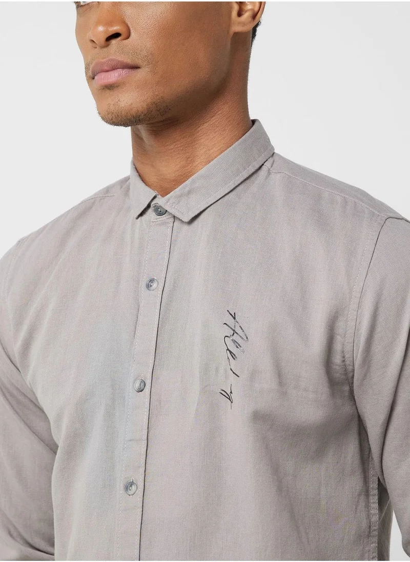 Thomas Scott Thomas Scott Classic Spread Collar Pure Linen Casual Shirt