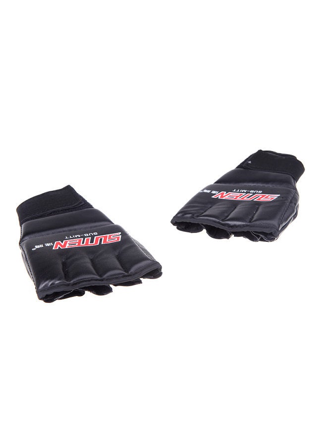 SUTENG PU Leather Half Mitts Mitten Muay Thai Training Punching Sparring Boxing Gloves Red  - Image 5