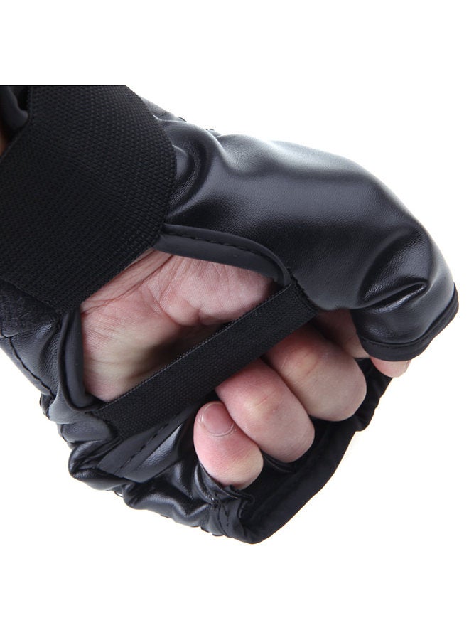 SUTENG PU Leather Half Mitts Mitten Muay Thai Training Punching Sparring Boxing Gloves Red  - Image 4