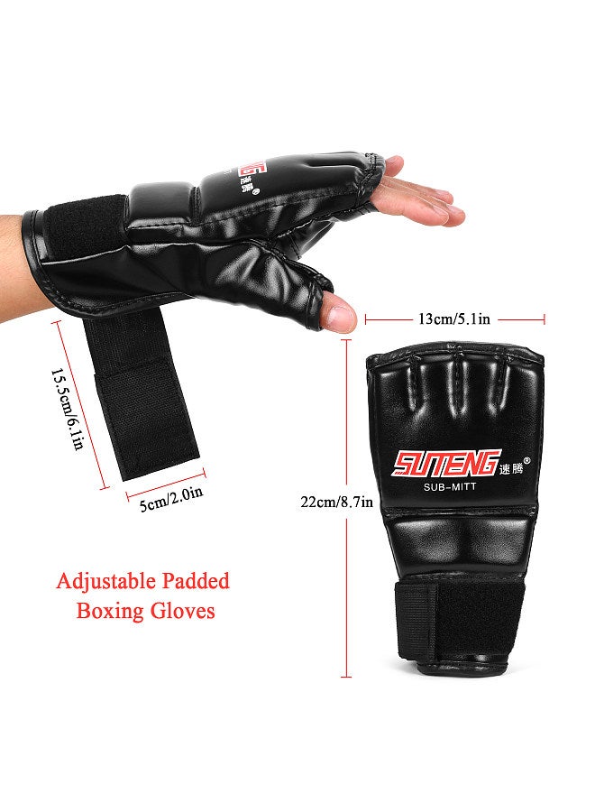 SUTENG PU Leather Half Mitts Mitten Muay Thai Training Punching Sparring Boxing Gloves Red  - Image 2