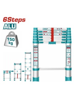 TOTAL Aluminum Telescopic Ladder, 6 Steps, Height 1.98 Meters  - Image 1