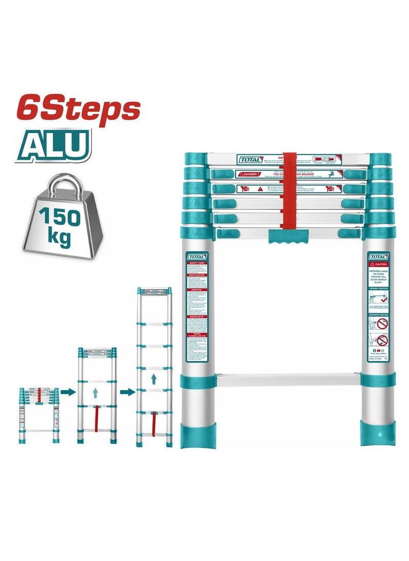TOTAL Aluminum Telescopic Ladder, 6 Steps, Height 1.98 Meters  - Image 1