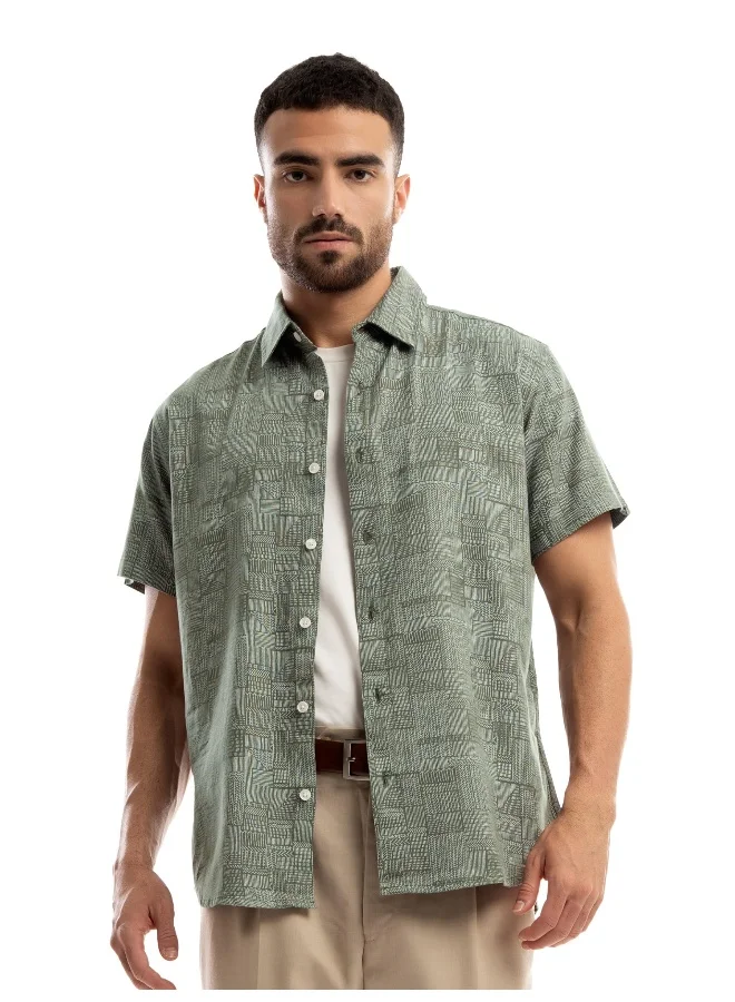 Beyoung Crocodile Green Geometric Print Half Sleeve Mens Shirt