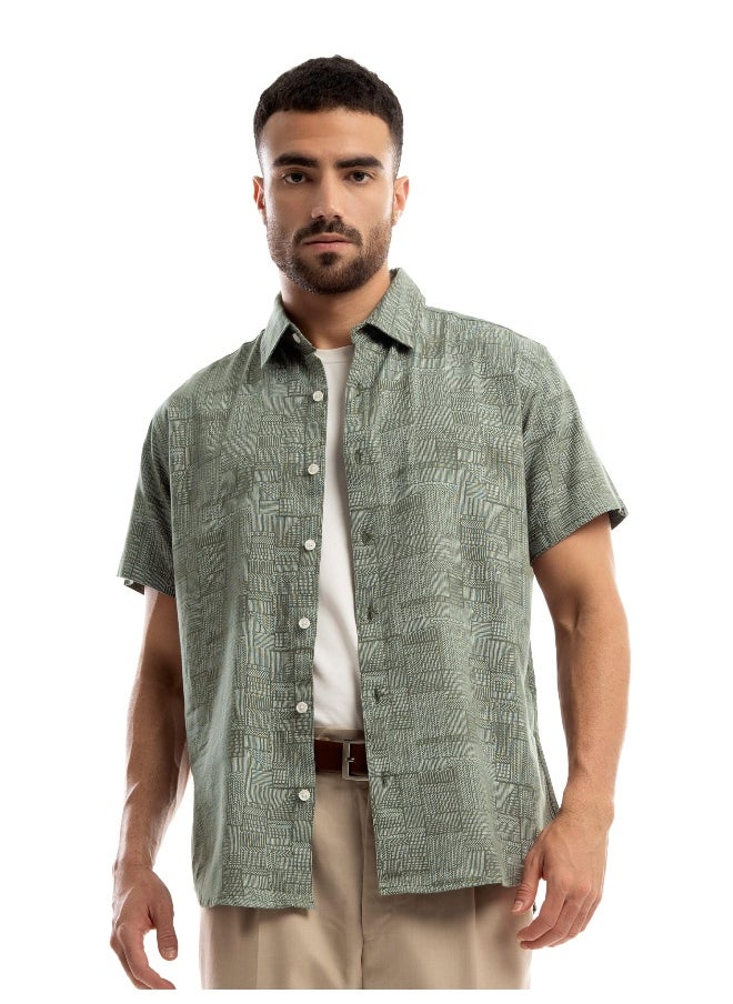 Beyoung Crocodile Green Geometric Print Half Sleeve Mens Shirt  - Image 3