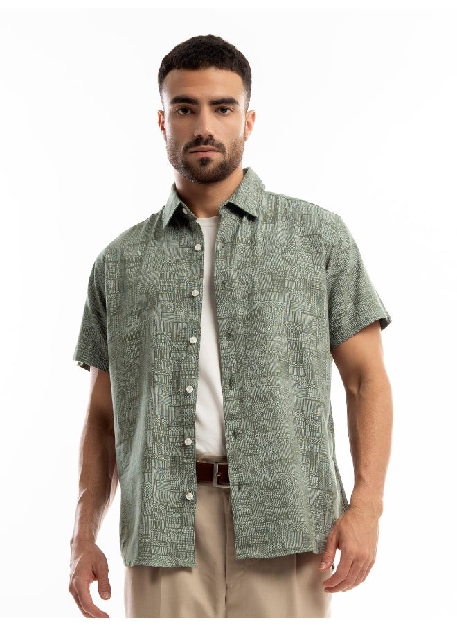 Beyoung Crocodile Green Geometric Print Half Sleeve Mens Shirt  - Image 4
