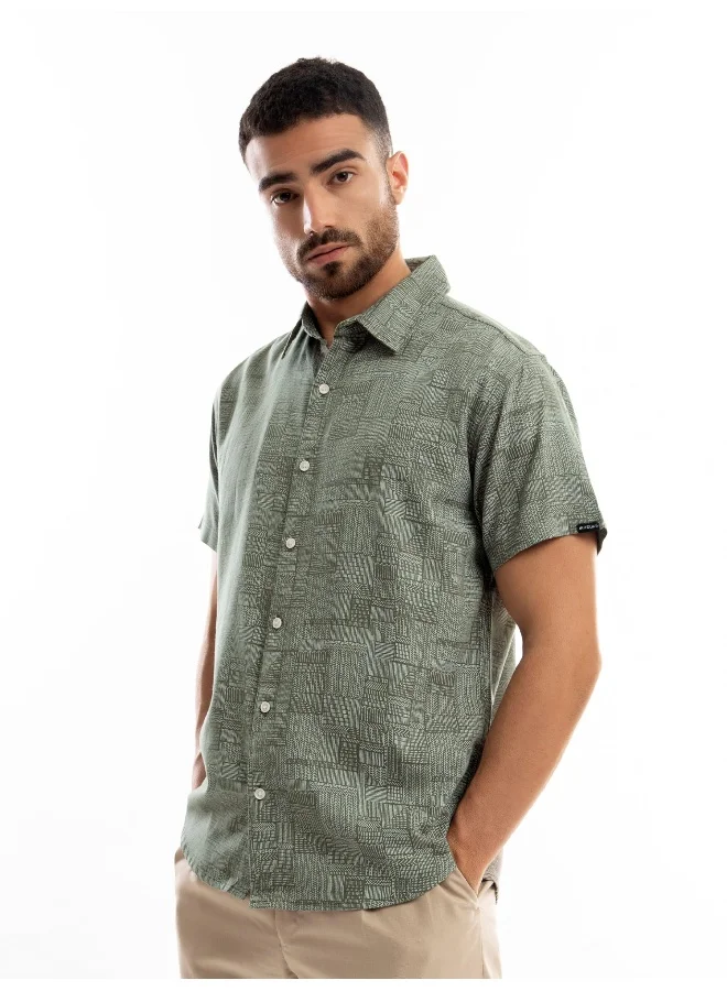 Beyoung Crocodile Green Geometric Print Half Sleeve Mens Shirt