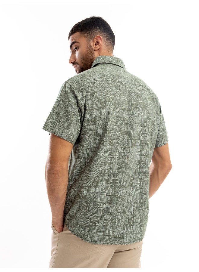 Beyoung Crocodile Green Geometric Print Half Sleeve Mens Shirt  - Image 2