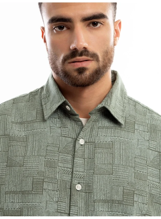 Beyoung Crocodile Green Geometric Print Half Sleeve Mens Shirt