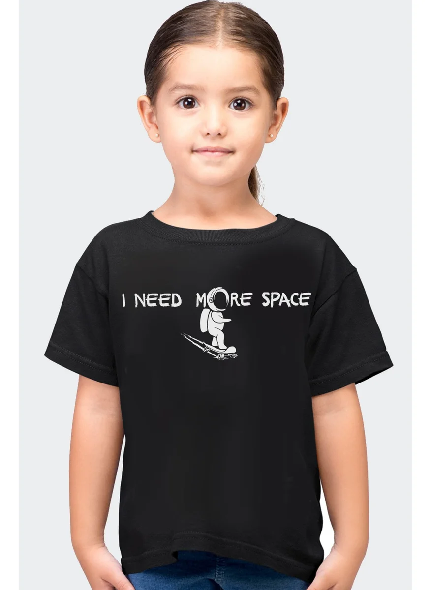 Rock&Roll Skateboarding in Space Black Short Sleeve Girls Boys Unisex Children's T-Shirt