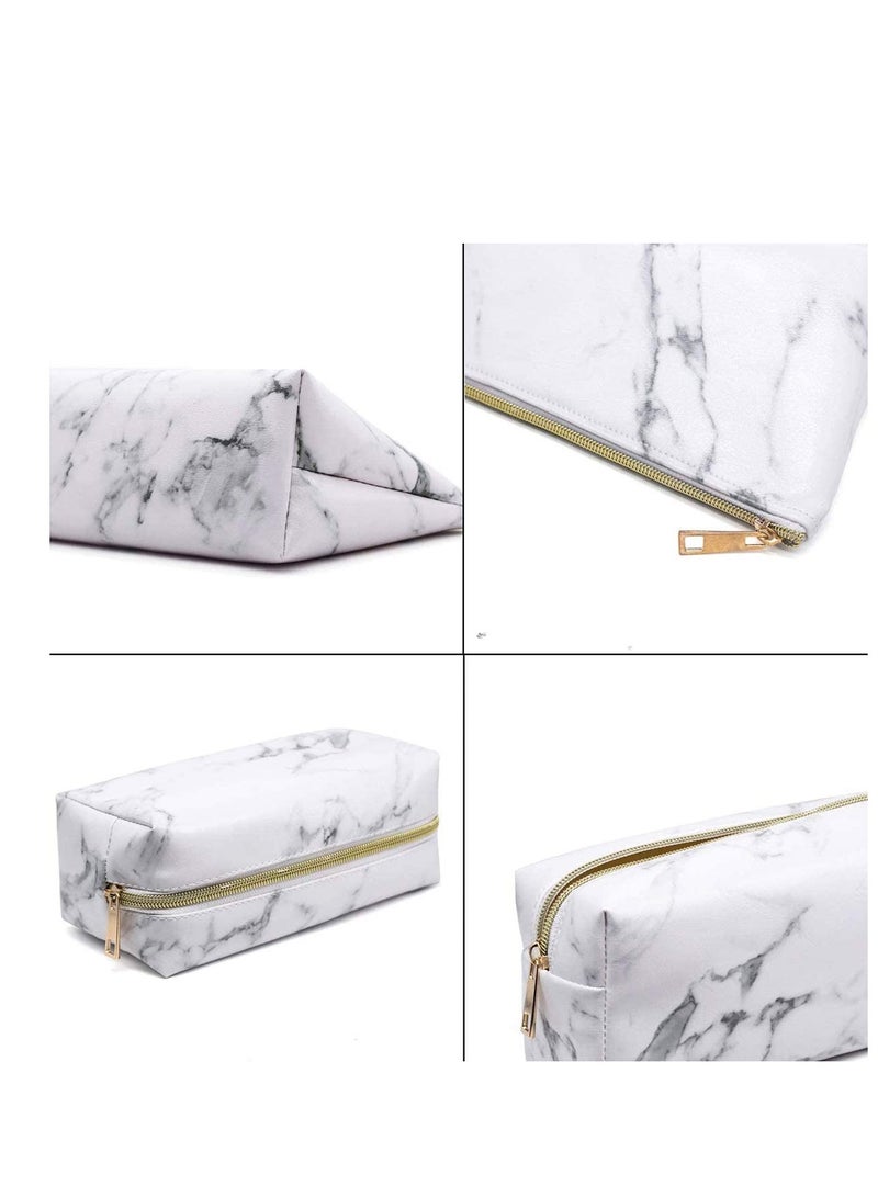 SOLARAE 2 Pieces Marble Makeup Bags Set Portable Travel Cosmetic Pouch Waterproof Toiletry Multi-Function Jewelry Organizers Storage Case with Golden Zipper for Women Girls - Image 2