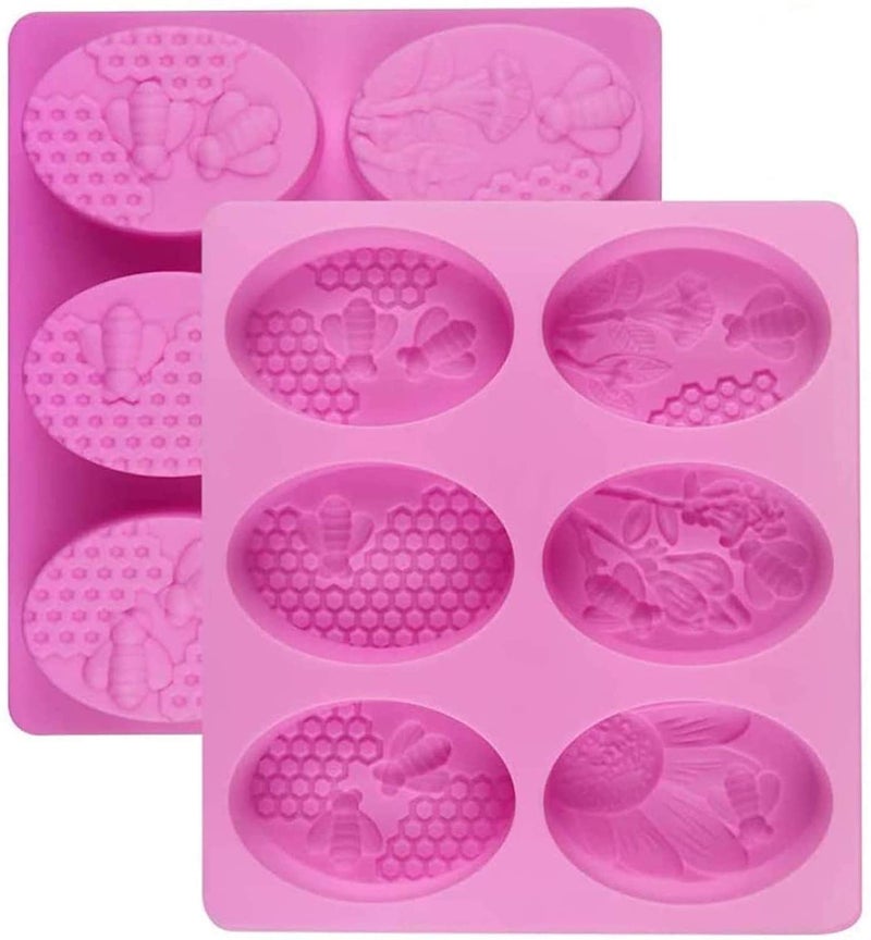 Kienlix 3D Bee Silicone Molds Honeycomb Mold for Soaps Beehive Cake Baking Mold Candle Mold Resin Mold for Homemade Craft Oval Random Color