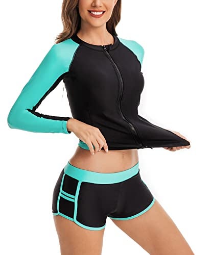 YATEEN Women's Long Sleeve Sun Protection Rash Guard Wetsuit Two Piece Swimsuit Set - Image 5