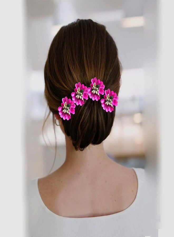 Hair Flare Fabric Flower with Pollens Hair Pin Set of 8, Dark Pink - Image 3