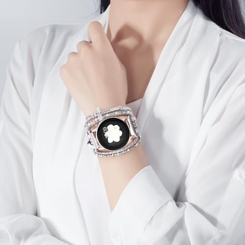Fancywrist Boho Leather Bracelet for Samsung Galaxy Watch 8/7/6/5/4 Band 40 44mm Women, 20mm Cute Beaded Multilayer Strap for Galaxy Watch 8 Classic 6 4 Classic 43mm 47mm 42mm 46mm/Watch 5 Pro 45mm /Active2 - Image 3