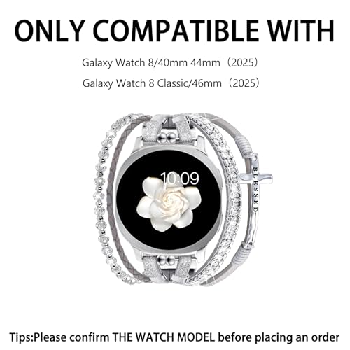 Fancywrist Boho Leather Bracelet for Samsung Galaxy Watch 8/7/6/5/4 Band 40 44mm Women, 20mm Cute Beaded Multilayer Strap for Galaxy Watch 8 Classic 6 4 Classic 43mm 47mm 42mm 46mm/Watch 5 Pro 45mm /Active2 - Image 4