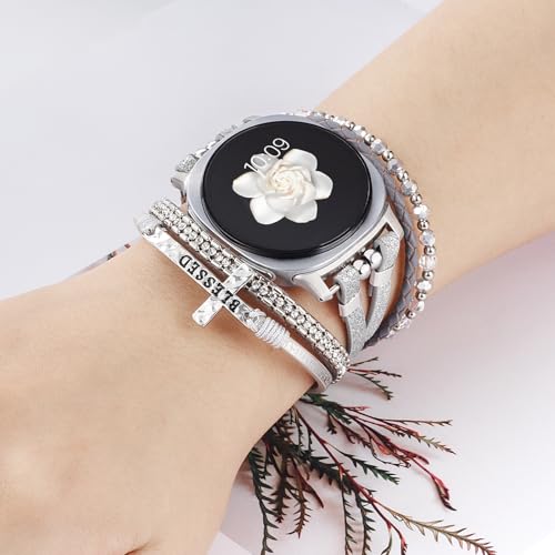Fancywrist Boho Leather Bracelet for Samsung Galaxy Watch 8/7/6/5/4 Band 40 44mm Women, 20mm Cute Beaded Multilayer Strap for Galaxy Watch 8 Classic 6 4 Classic 43mm 47mm 42mm 46mm/Watch 5 Pro 45mm /Active2 - Image 2