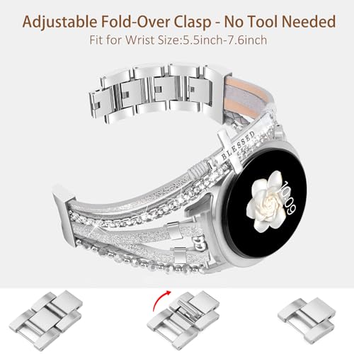 Fancywrist Boho Leather Bracelet for Samsung Galaxy Watch 8/7/6/5/4 Band 40 44mm Women, 20mm Cute Beaded Multilayer Strap for Galaxy Watch 8 Classic 6 4 Classic 43mm 47mm 42mm 46mm/Watch 5 Pro 45mm /Active2 - Image 5