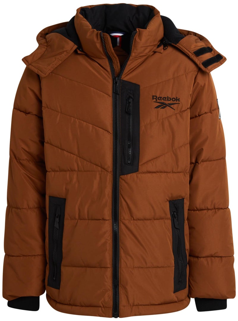 Reebok Boys Puffer Jacket - Heavyweight Quilted Water & Wind Resistant Boys Winter Coat - Fleece Insulated Kids Winter Jacket, Size 10-12, Timber Brown - Image 1