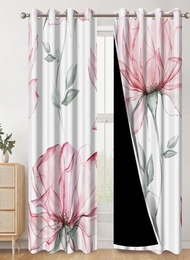 AWERT Floral Printed Blackout Curtains Romantic Large Flowers Blossom Window Curtains Thermal Insulating Room Darkening for Bedroom Living Room Set of 2 Panels, Each Size 42x84 Inches - Image 1