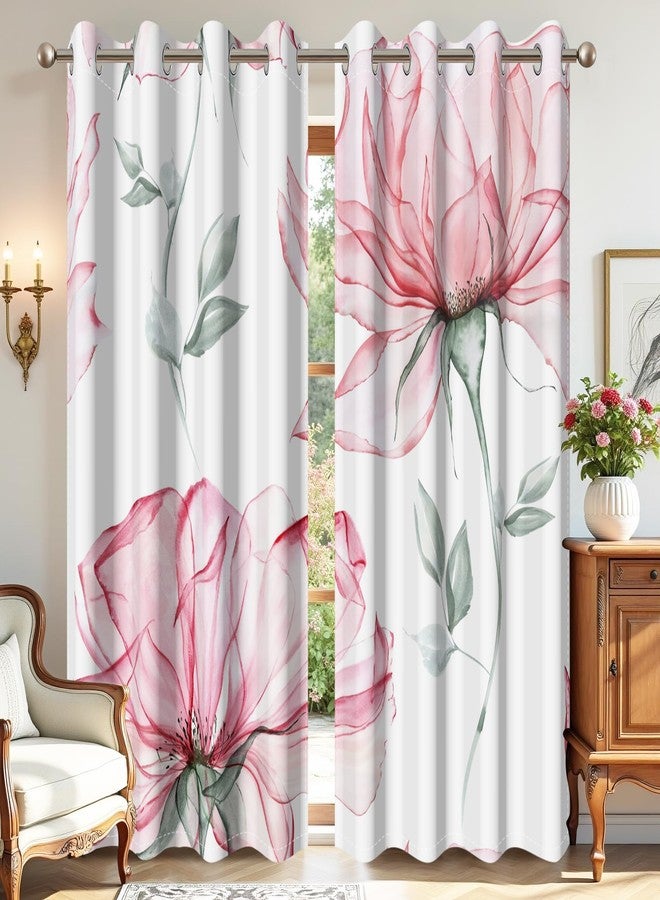AWERT Floral Printed Blackout Curtains Romantic Large Flowers Blossom Window Curtains Thermal Insulating Room Darkening for Bedroom Living Room Set of 2 Panels, Each Size 42x84 Inches - Image 2