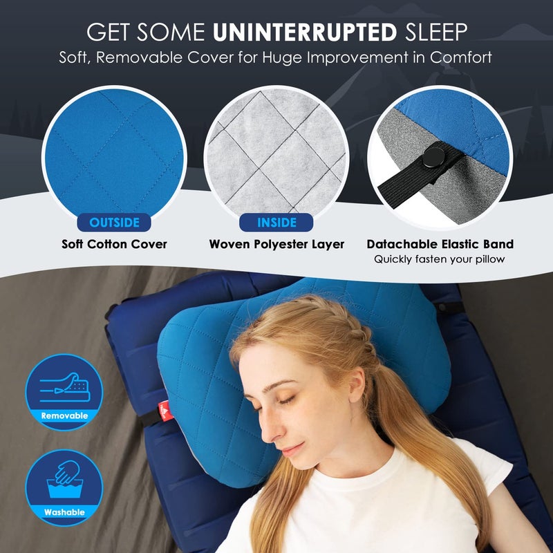 Hikenture Ultralight Inflatable Washable Pillow with Removable Cover for Neck Lumber Support - Upgrade Backpacking Pillow for Camping, Travel, Hiking, Backpacking (Blue) - Image 5